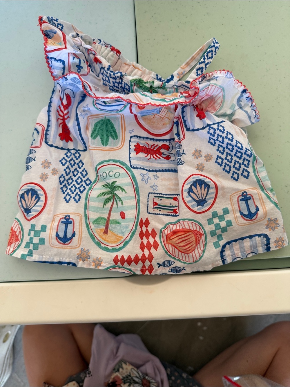 Janie and Jack Multicolor Nautical Print Ruffle Tank